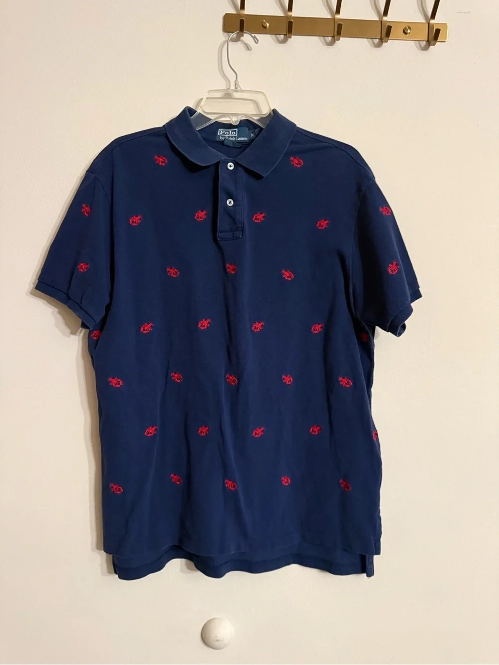 Polo Ralph Lauren Polo Shirt Mens XL Navy Custom Fit Lobster Embroidered Cotton